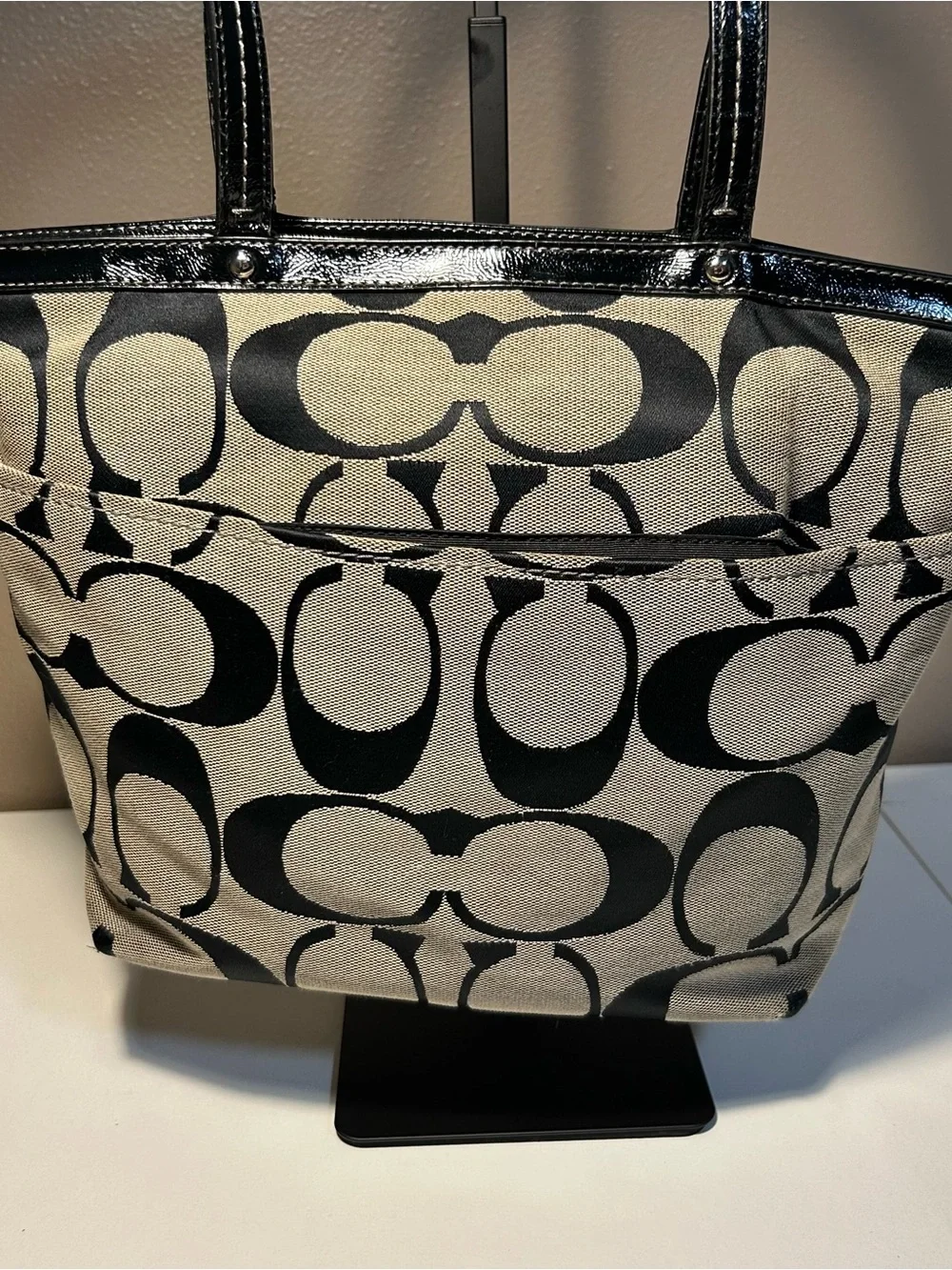 Coach Classic Black Signature Small Tote Shoulder Bag Double handles 21950